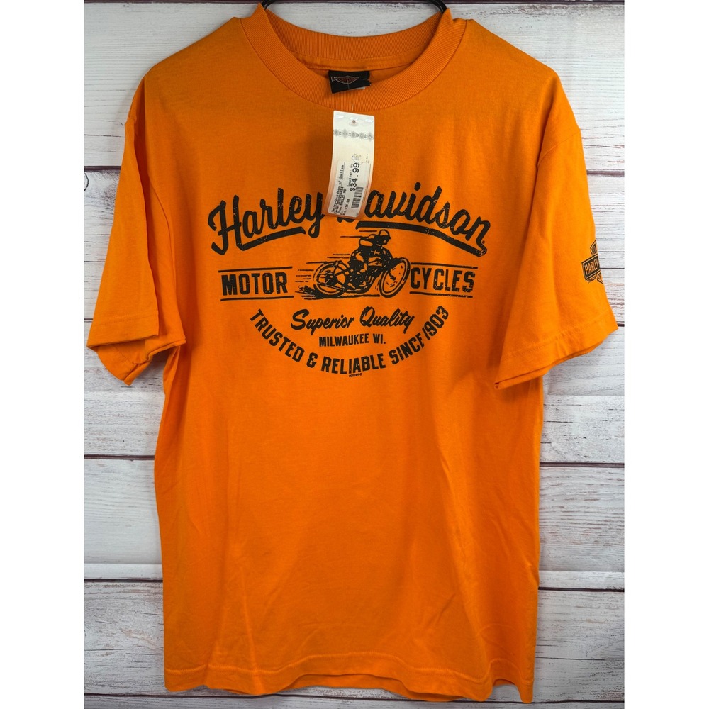 Harley-Davidson of Dallas Orange Graphic T-Shirt Mens Medium NWT Allen Texas